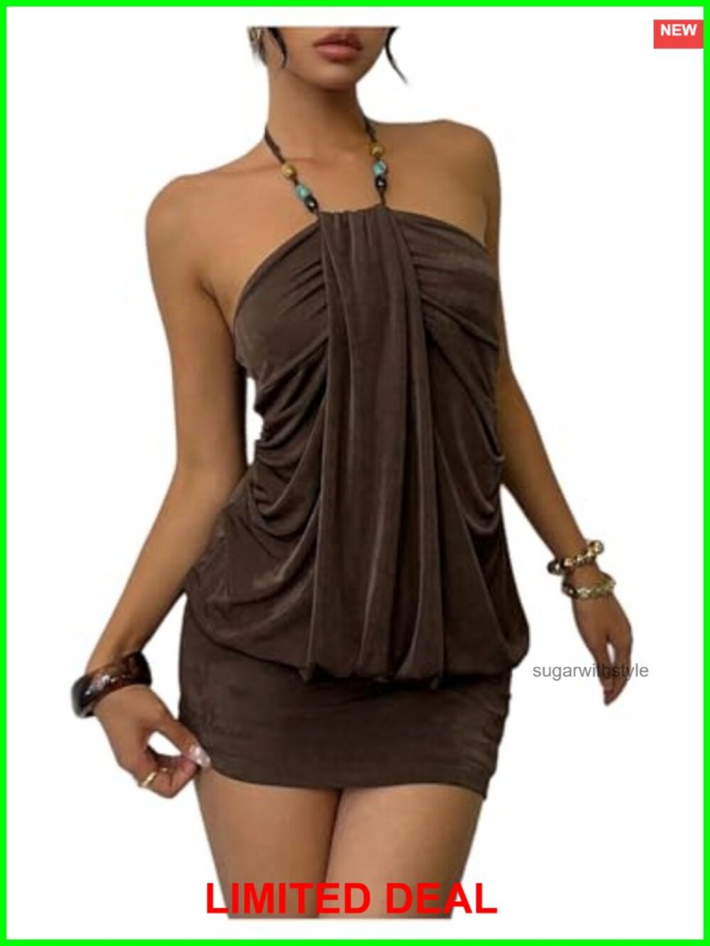 Women's Halter Neck Bodycon Mini Dress Sleeveless Backless Built-in Shorts